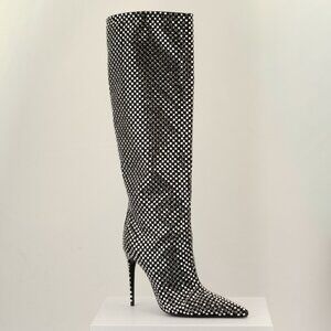 Dolce & Gabbana Lollo Knee-High Crystal-Embellished Stiletto Boots, Black, EU 36